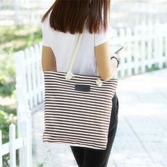 Summer Canvas Shoulder Bag Striped Tote Women Ladies Handbag