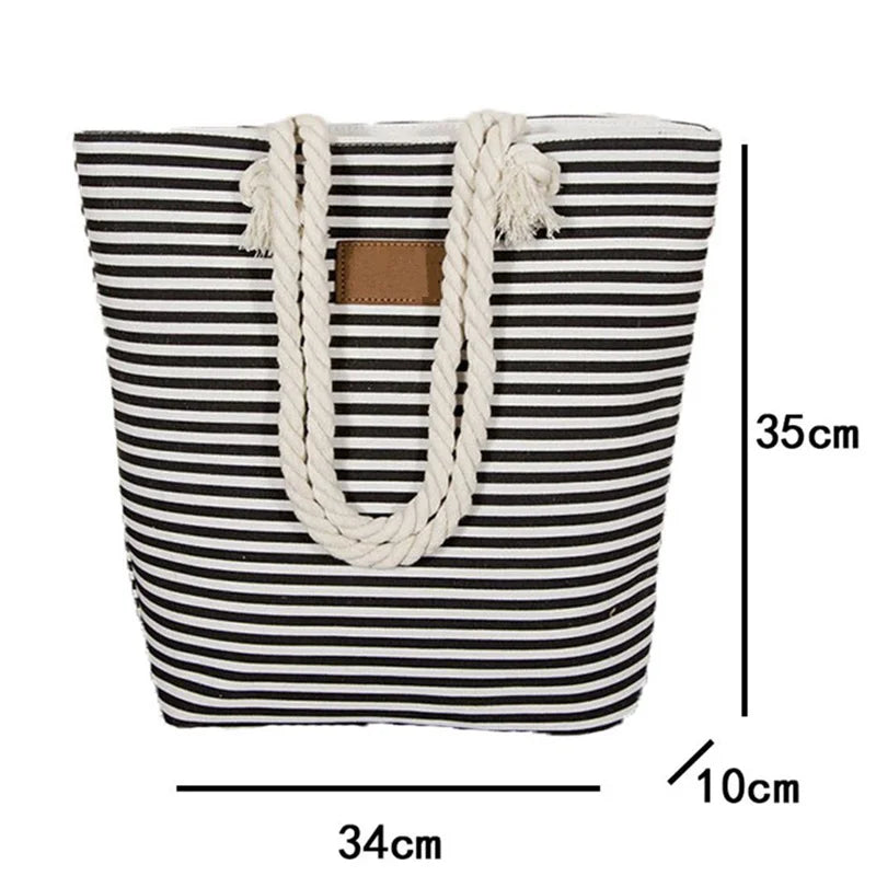 Summer Canvas Shoulder Bag Striped Tote Women Ladies Handbag