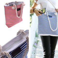 Summer Canvas Shoulder Bag Striped Tote Women Ladies Handbag
