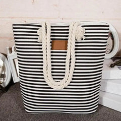 Summer Canvas Shoulder Bag Striped Tote Women Ladies Handbag