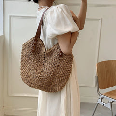 Bohemian Rattan Straw Shoulder Handbag High Capacity Tote Bag