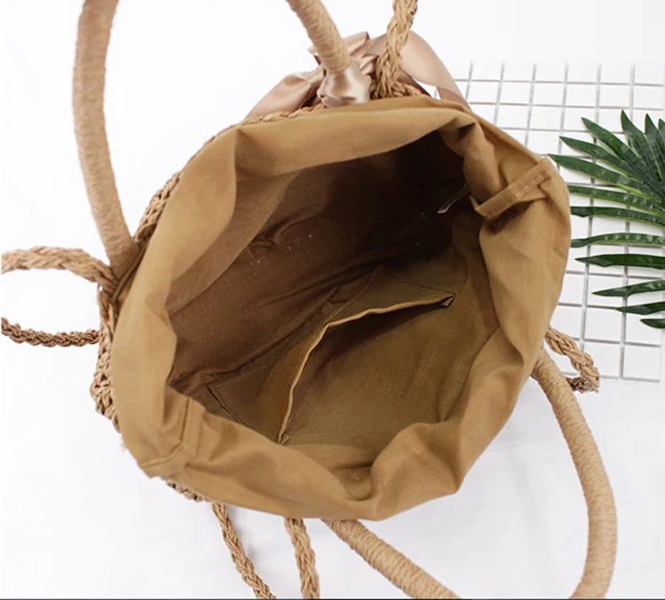 Summer Straw Bags Ribbons Bowknot Beach Bag Casual Knitting Handbags Women