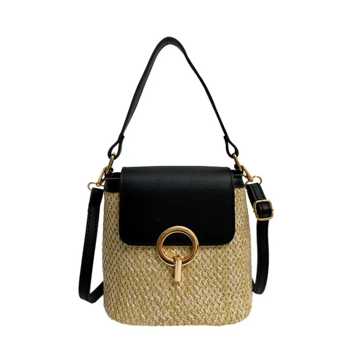 Summer Beach Woven Grass Bag Top Handle Handbag