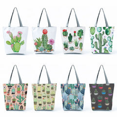 Summer Portable Shopping Bag Foldable Beach Shoulder Bag Cactus Tote Bags