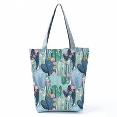 Summer Portable Shopping Bag Foldable Beach Shoulder Bag Cactus Tote Bags