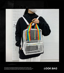 Summer Clear PVC Women Backpack Transparent Pink Rainbow Bag