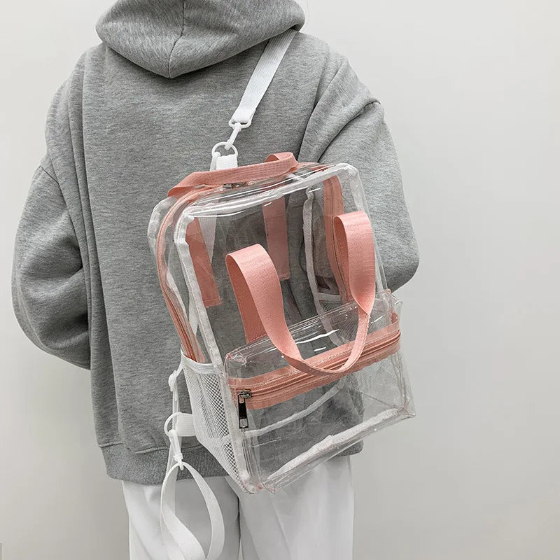 Summer Clear PVC Women Backpack Transparent Pink Rainbow Bag