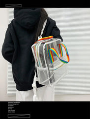 Summer Clear PVC Women Backpack Transparent Pink Rainbow Bag