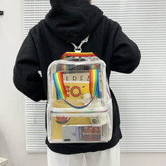 Summer Clear PVC Women Backpack Transparent Pink Rainbow Bag