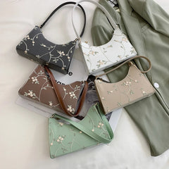Summer Lace Floral Shoulder Bag for Women Soft PU Leather