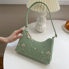 Summer Lace Floral Shoulder Bag for Women Soft PU Leather Beach Travel Handbag