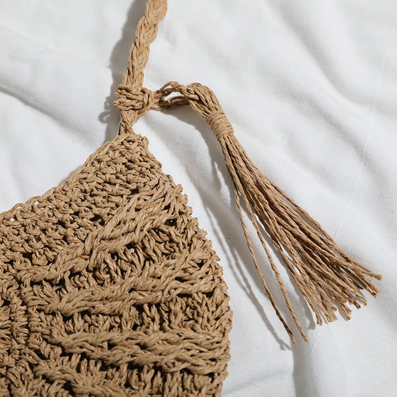 Summer Straw Woven Crossbody Bag Tassel Beach Bag