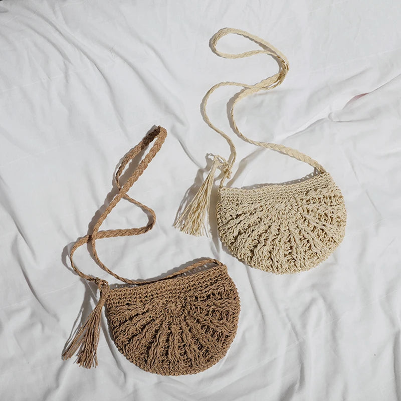 Summer Straw Woven Crossbody Bag Tassel Beach Bag