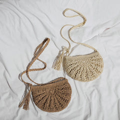 Summer Straw Woven Crossbody Bag Tassel Beach Bag