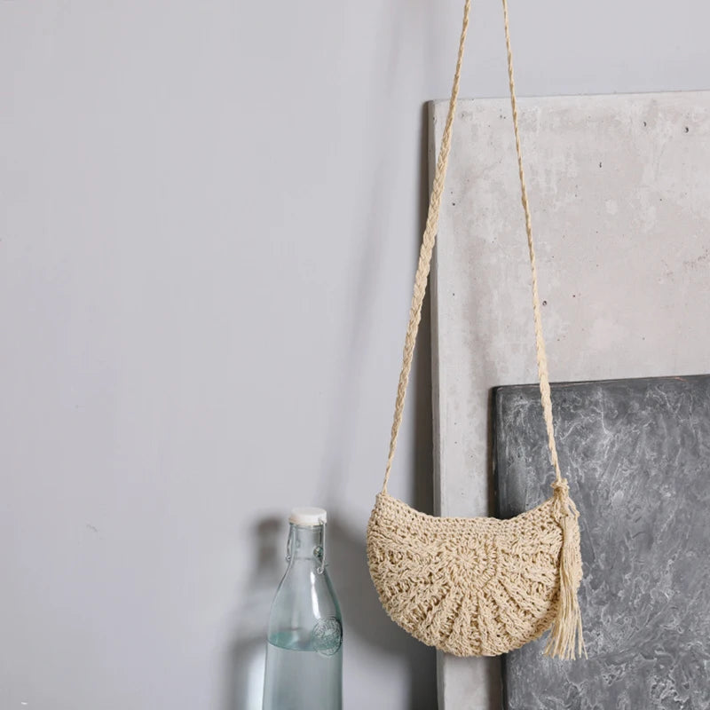 Summer Straw Woven Crossbody Bag Tassel Beach Bag
