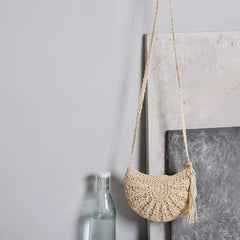 Summer Straw Woven Crossbody Bag Tassel Beach Bag