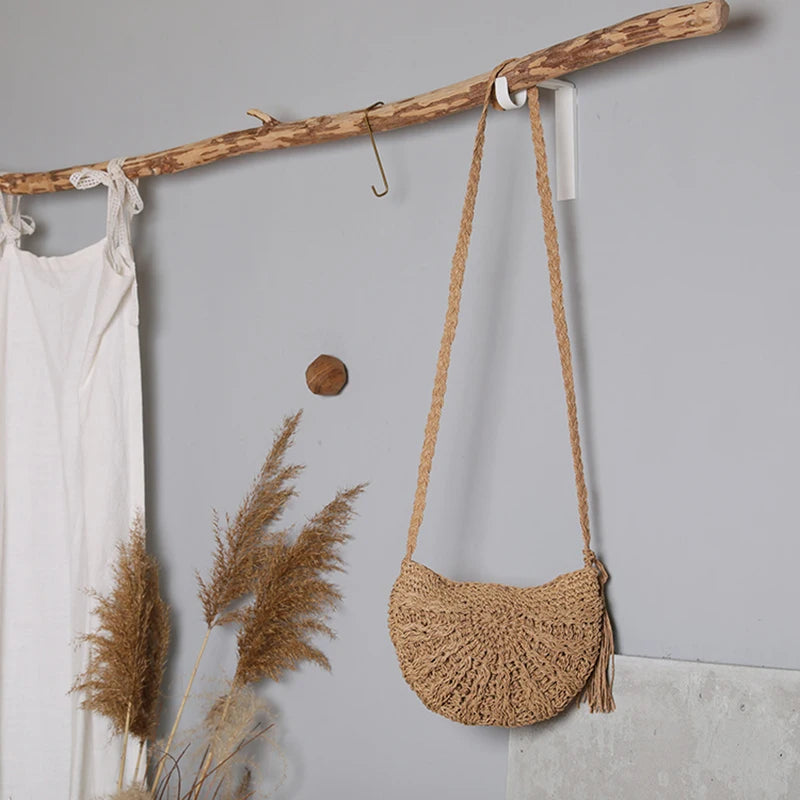 Summer Straw Woven Crossbody Bag Tassel Beach Bag