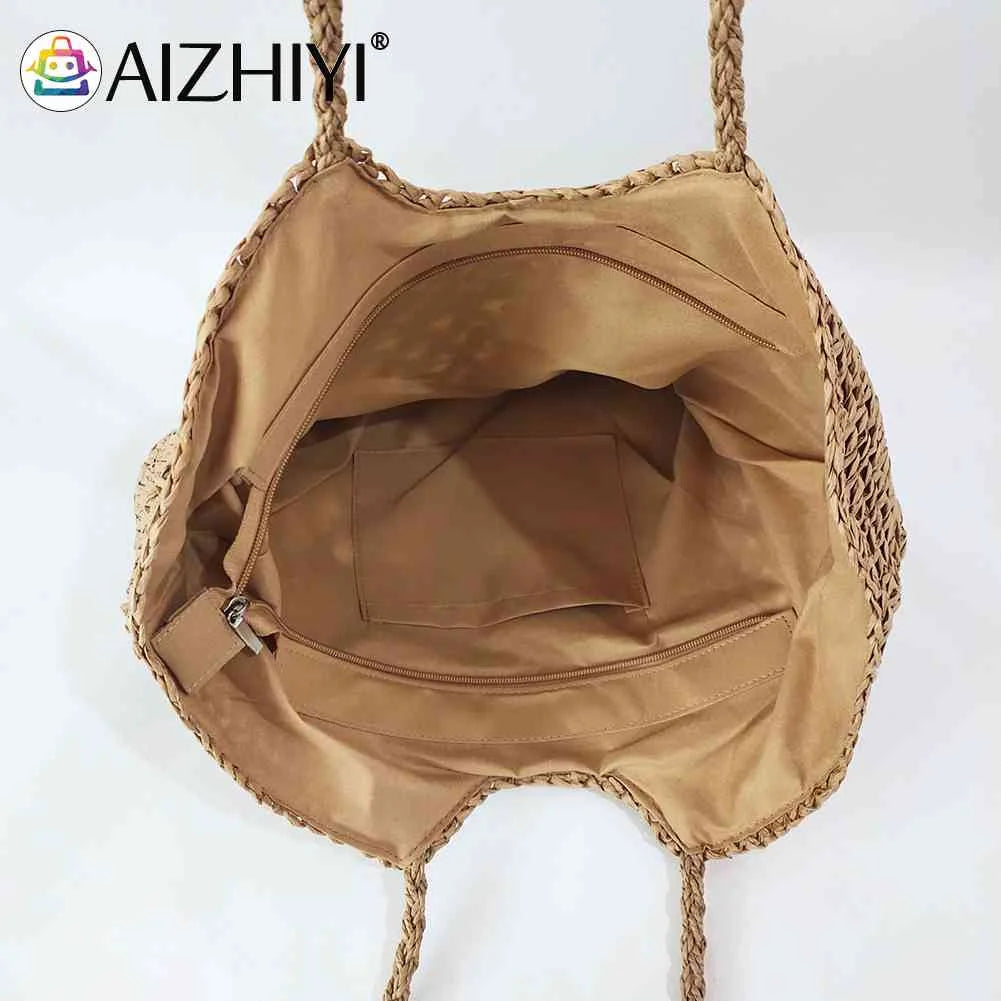 Summer Ladies Woven Tote Hollow Beach Vacation Bags Casual Portable