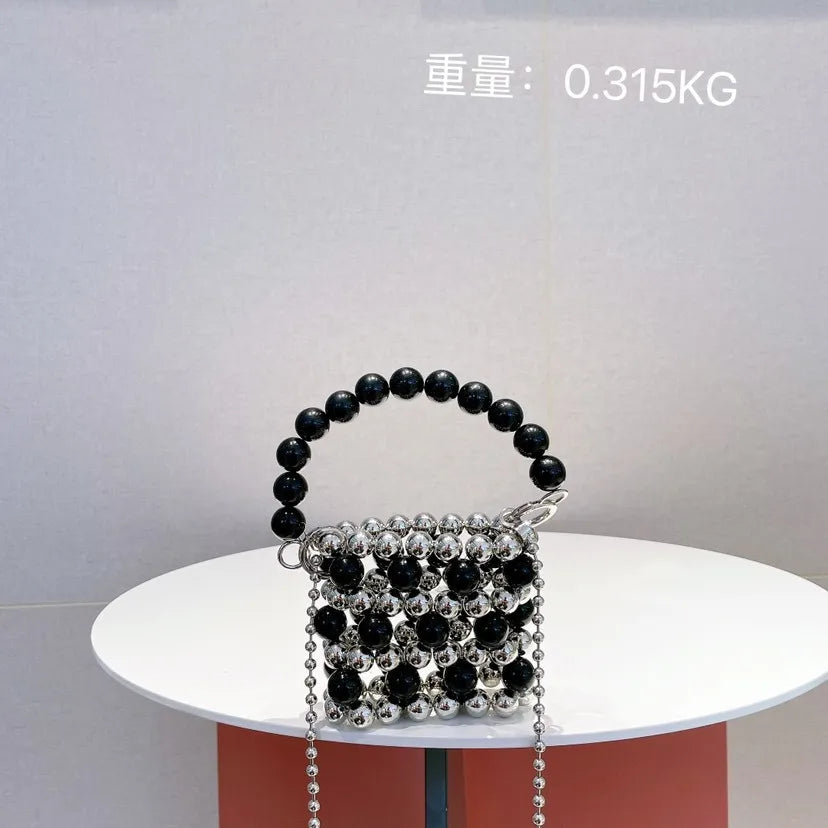 Summer Mini Beaded Bag Metal Ring Chain Diagonal Oneshoulder Women's Bag