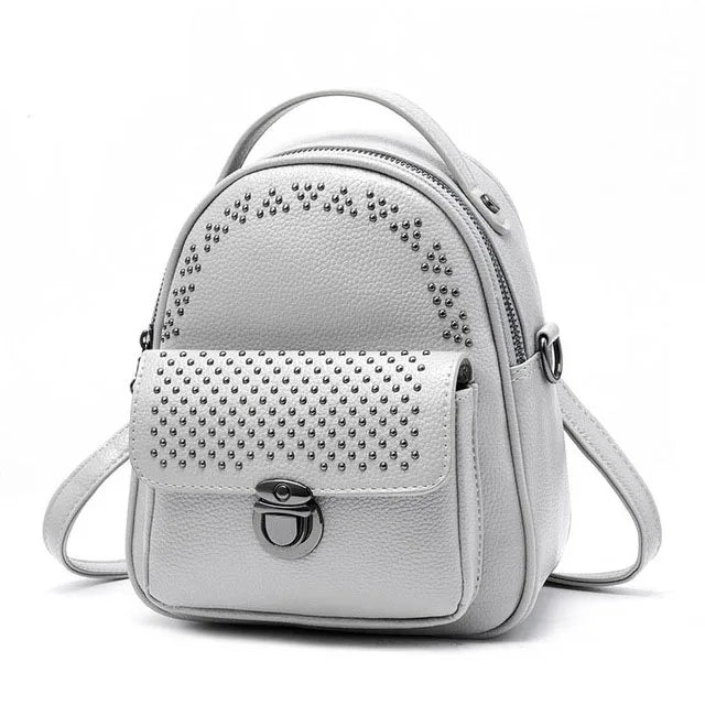 Summer Mini Rivets Backpack Gray Daypack Small Back Bag Woman