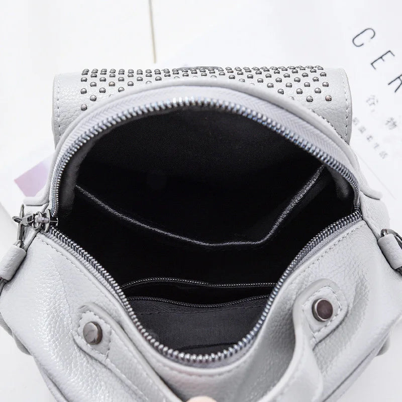 Summer Mini Rivets Backpack Gray Daypack Small Back Bag Woman