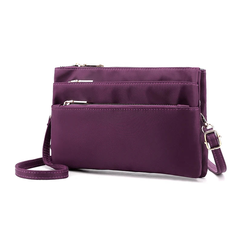 Summer Multilayer Canvas Zipper Sling Bag Solid Color Female Diagonal Package