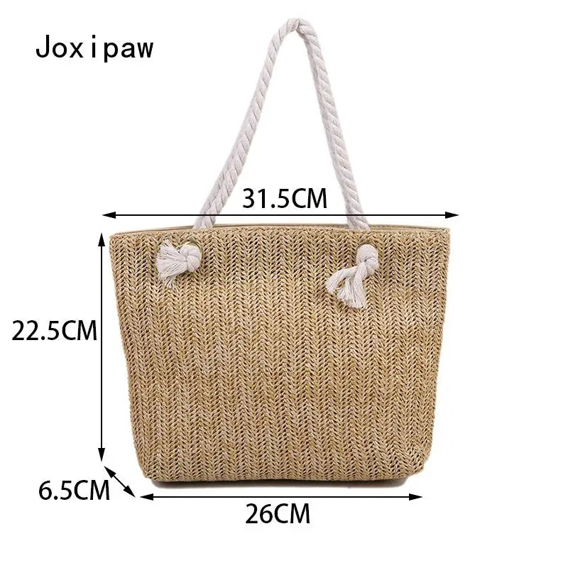 Summer Straw Handbag Shoulder Bag Large Capacity Solid Tote Bags