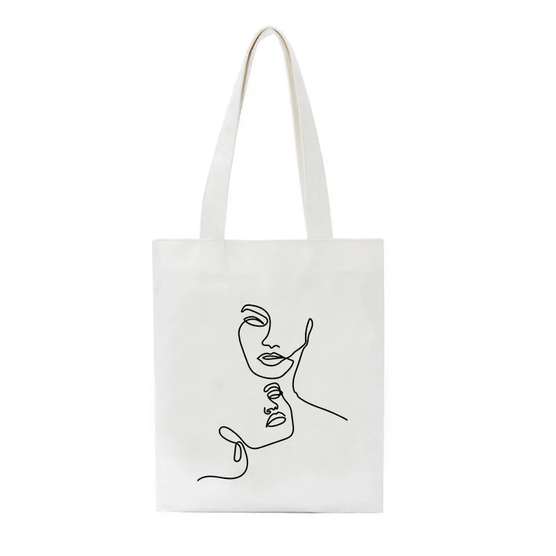 Summer Abstract Canvas Shoulder Bag Zipper Closure Vintage Style