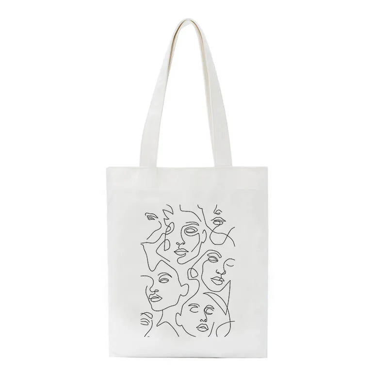 Summer Abstract Canvas Shoulder Bag Zipper Closure Vintage Style