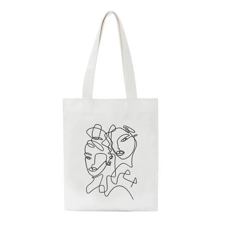 Summer Abstract Canvas Shoulder Bag Zipper Closure Vintage Style