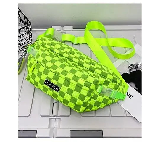 Plaid Chest Bag Neon Green Hip Hop Waist Pack Shoulder Bags