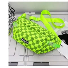 Plaid Chest Bag Neon Green Hip Hop Waist Pack Shoulder Bags