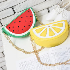 Summer PU Leather Women Messenger Bag Zipper Hard Fruit Watermelon Lemon Chain