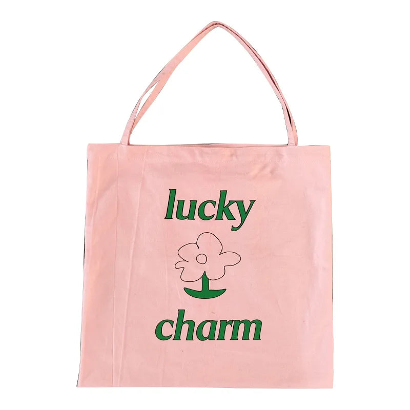 Summer Pink Flower Canvas Shoulder Bag Large Capacity Female Shopping Bags