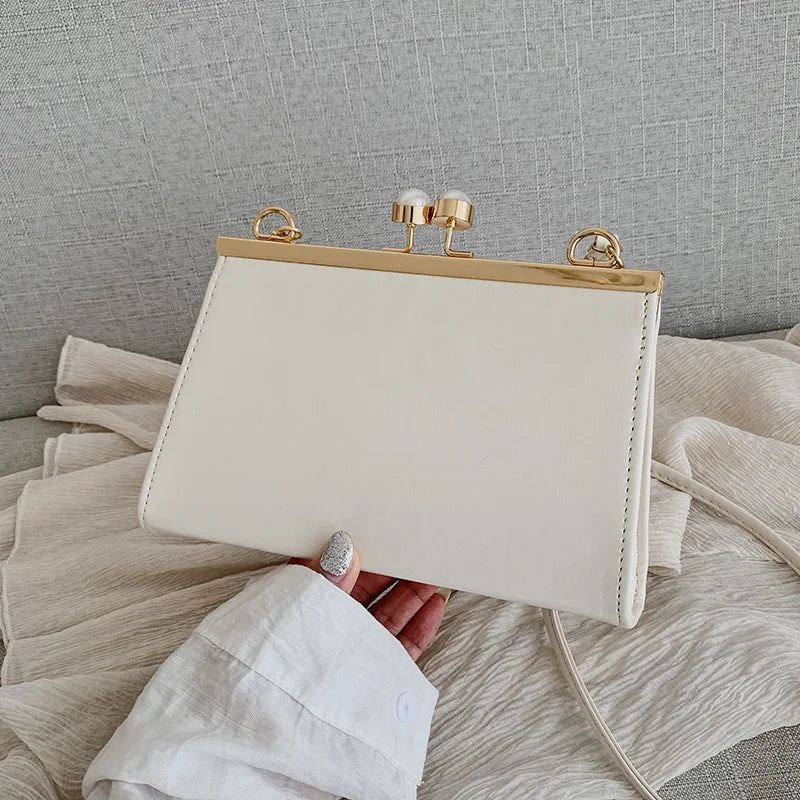 Summer Retro Small Square Bag Pearl Clip Single Shoulder Messenger Women's Bag