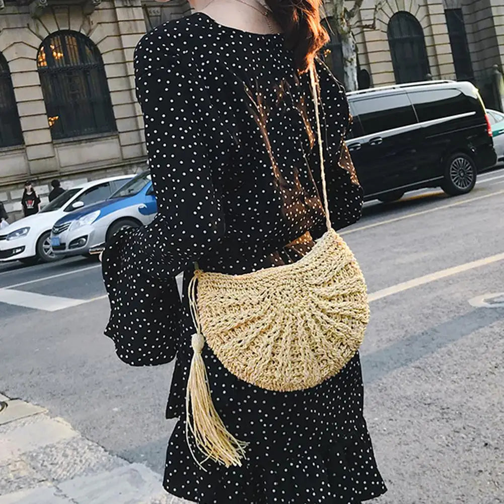 Summer Retro Straw Beach Bag Woven Tassels Messenger Handbags