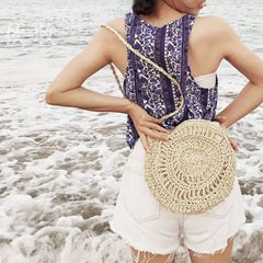 Round Soft Paper Rope Shoulder Bag Tassel Straw Crossbody Bag