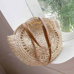 Round Straw Shoulder Bag for Women Large Capacity Totes Bag