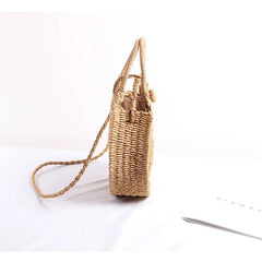 Summer Round Straw Crossbody Bag For Women Woven Shoulder Bag