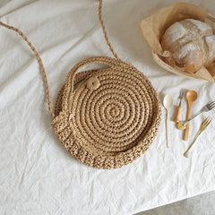 Summer Round Straw Crossbody Bag For Women Woven Shoulder Bag