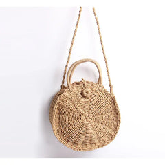 Summer Round Straw Crossbody Bag For Women Woven Shoulder Bag