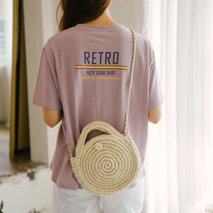Summer Round Straw Crossbody Bag For Women Woven Shoulder Bag