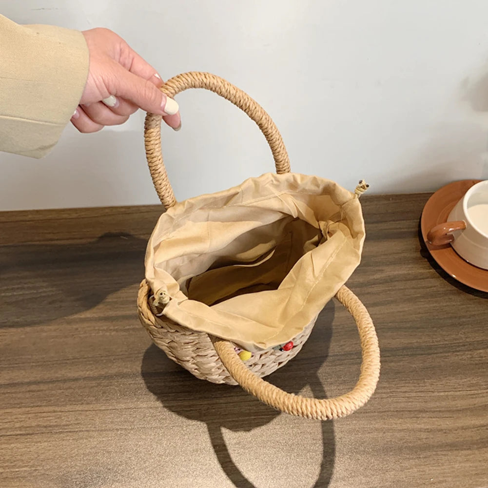 Summer Woven Shoulder Bag Portable Handbag for Vacation