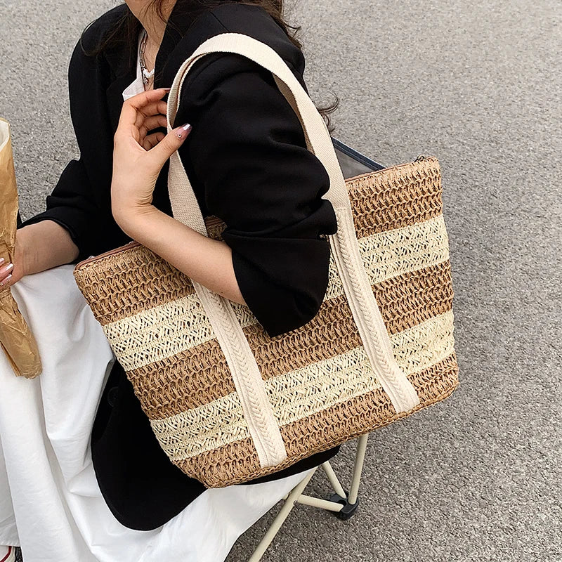 Straw Crossbody Bag Large Capacity Handbag Women's