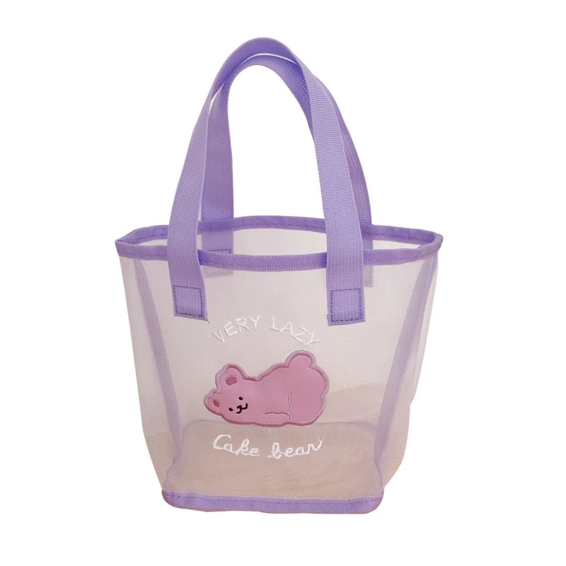 Summer Vintage Female Bag Bear Transparent Mesh Hand-held Shoulder Bags