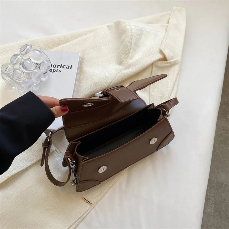 Summer Small Square Bag PU Leather Chains Underarm Bag Clutch Purse
