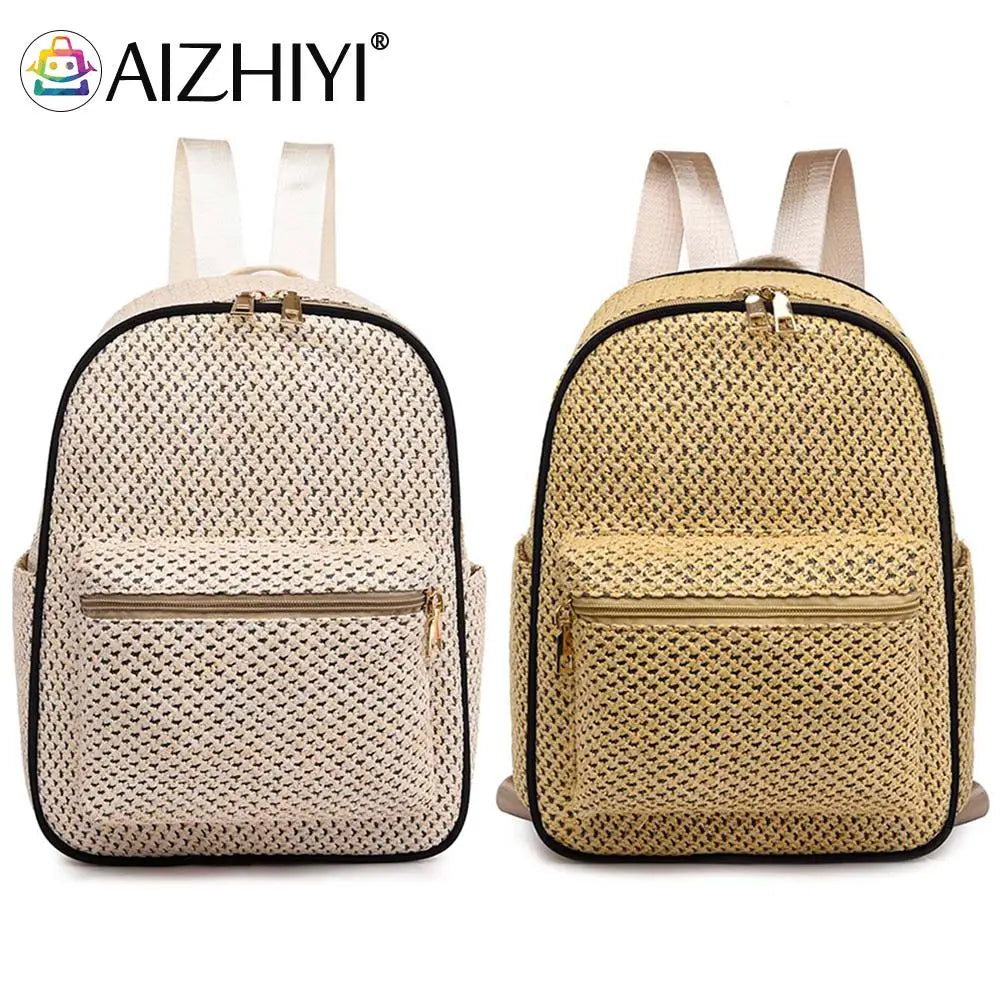 Summer Straw Backpack Beach Woven School Bag