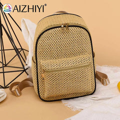Summer Straw Backpack Beach Woven School Bag
