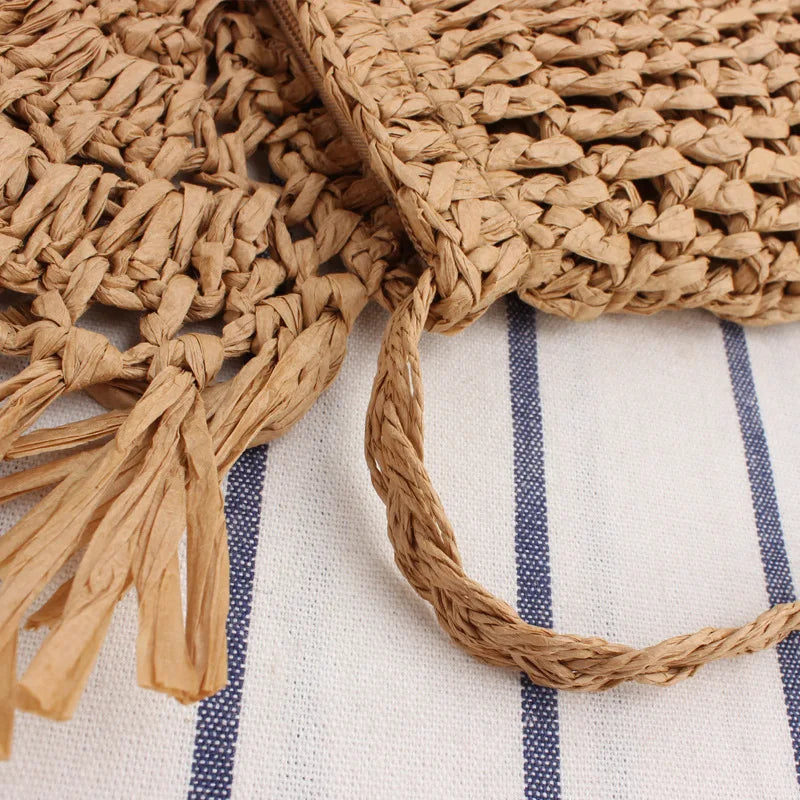 Summer Straw Women's Beach Tassel Bag Raffia Rattan Handbag
