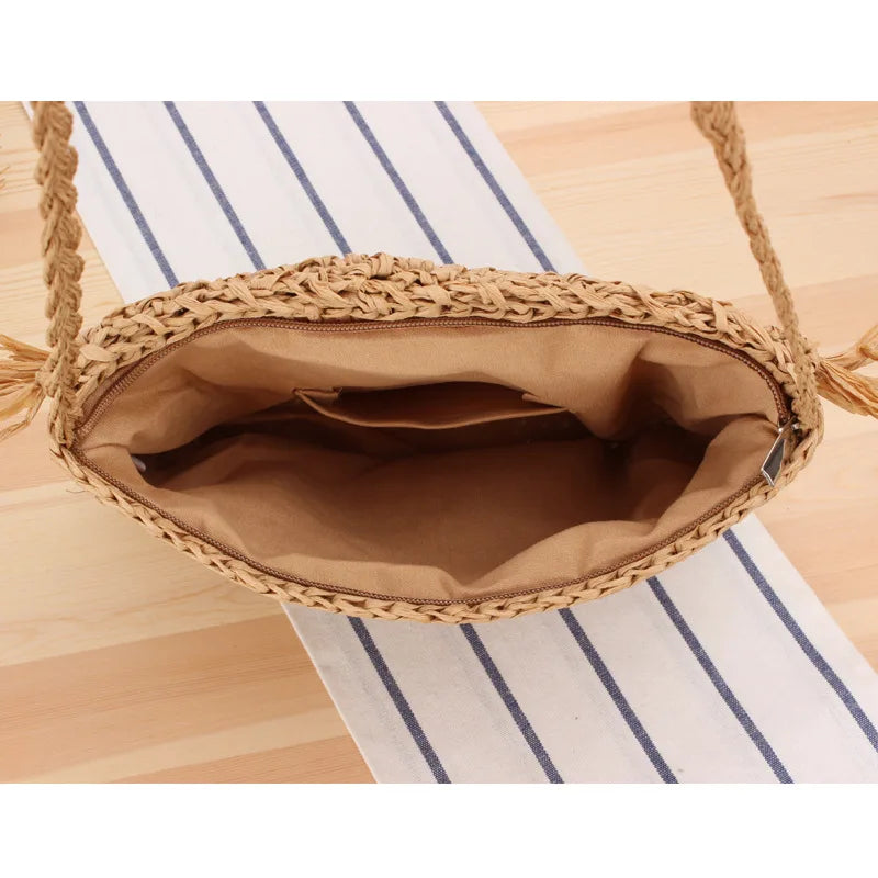 Summer Straw Women's Beach Tassel Bag Raffia Rattan Handbag